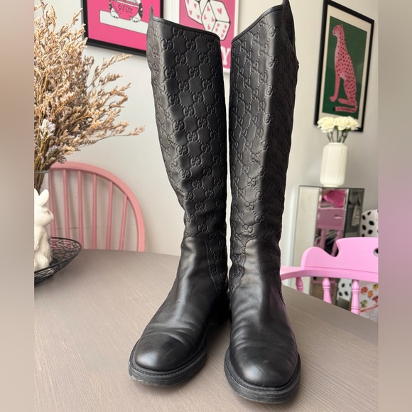 Gucci Black Leather monogram boots with Silver Hardware - Picture 7 of 11